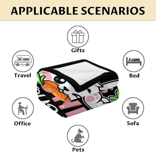 Miniatura 6 de Manta de conejo para regalar – Manta de 40 x 30 pulgadas para niños y niñas, manta negra suave y mullida para regazo y silla