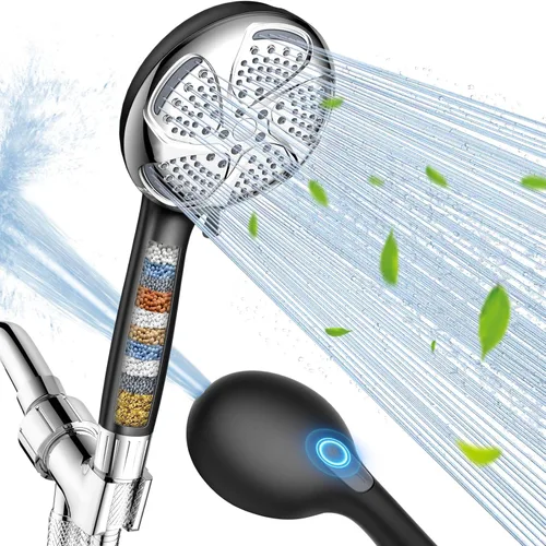FEELSO Cabezal de ducha con filtro y de mano, cabezal de ducha de alta presión de 7 rociados con filtros para agua dura - elimina el cloro, reduce