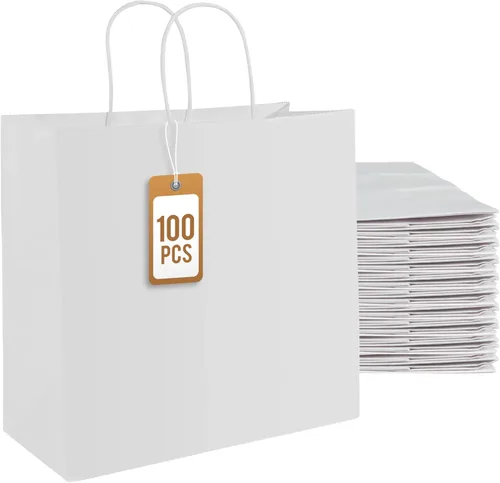Miniatura 11 de PAICUIKE 50 bolsas de papel kraft negras con asas, bolsas de regalo cuadradas de 11 x 6 x 11 pulgadas para venta al por menor, compras, recuerdos
