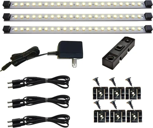 Inspired LED Iluminación LED para debajo del gabinete Pro Series 21 LED Deluxe Kit 3 paneles de luz 3000 Kelvin Iluminación bajo gabinete Blanco