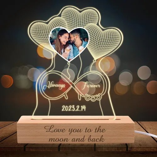 Luz nocturna de corazón 3D personalizada con foto, lámpara LED personalizada con nombre, placa acrílica para su amante, hombres y mujeres, regalo