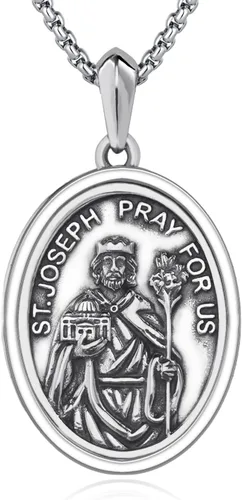 Miniatura 330 de Collar de plata de ley 925 con medalla de San Patrón, colgante de protección católica, amuleto, joyería religiosa para hombres y mujeres