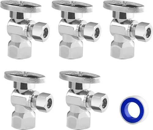 Miniatura 28 de Válvula de Parada Angular WiseWater 1/2" FNPT x 3/8" OD de Compresión, Válvula de Cierre de Inodoro de Cuarto de Vuelta de Latón Cromado para Baño