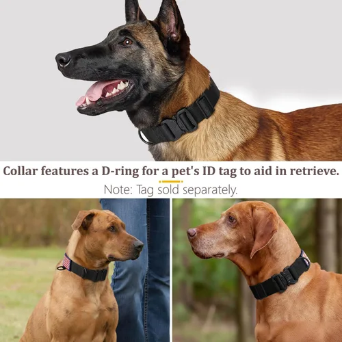 Miniatura 5 de Collar Táctico de Servicio Pesado para Perro Ajustable de Nailon para Mascotas Hebilla de Liberación Rápida con 2 Anillos en D con Parche para Negro