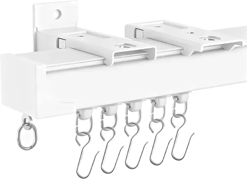 Riel de cortina resistente para techo o pared, versión gruesa mejorada, color blanco, 9.65 pies con gancho, fácil de instalar, barras de cortina