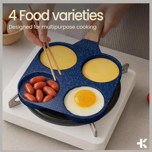Miniatura 3 de Sartén antiadherente para freír huevos de 4 tazas, mármol azul, sartén para panqueques de granito, libre de PFOS y PFOA, aluminio fundido a presión