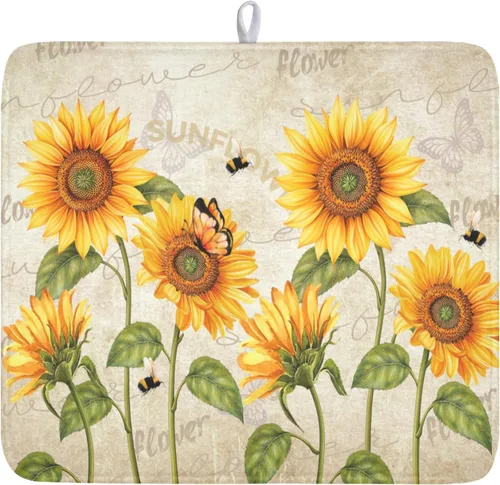 Miniatura 94 de Tapete de Secado de Platos de Sandía de Verano de Microfibra, Tapetes Escurridores de Platos de Cuadros de Búfalo de Limón Amarillo 16x18 Pulgadas