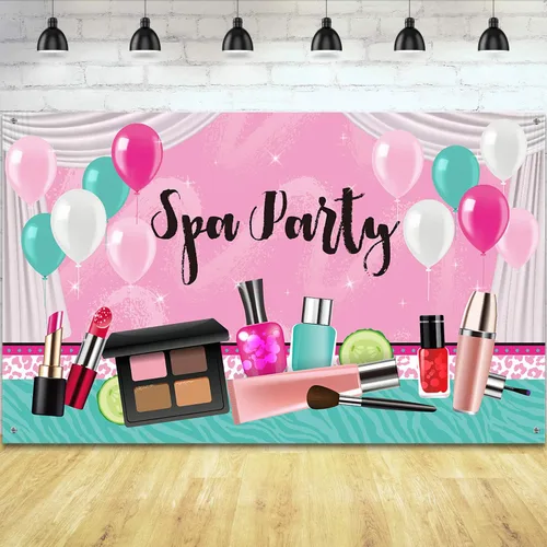 Frienda Decoraciones para fiestas de spa, 71 x 43 pulgadas, telón de fondo rosa dulce de princesa, maquillaje de princesa, fondo de fotografía de
