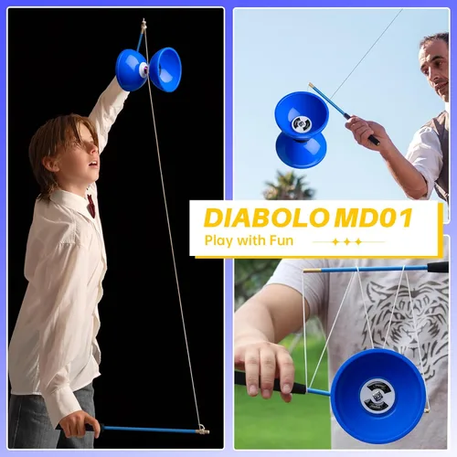 Miniatura 3 de MAGICYOYO Pro Triple Bearing Diabolo Tamaño mediano 5" Azul. Juguete Yoyo chino Diabolo de alto rendimiento con 2 pares de palos de carbono + 2