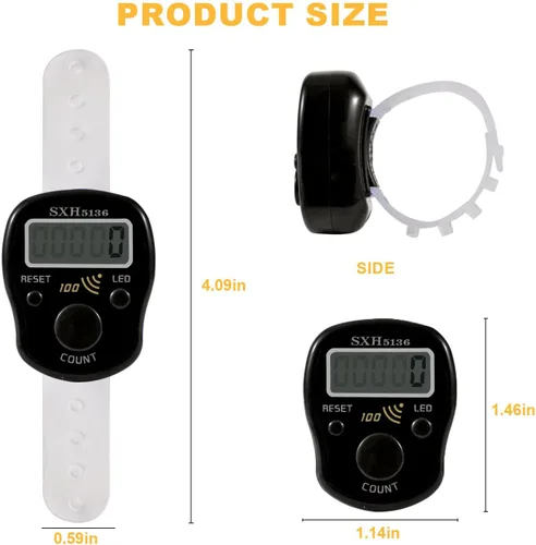Miniatura 3 de Contador de dedo manual, clicker digital, paquete de 5 unidades, contador de puntadas para tejer, led, dígitos ajustables, pantalla LCD electrónica