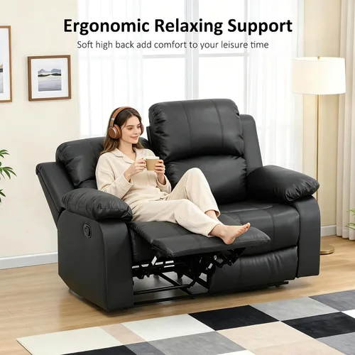 Miniatura 4 de Faux Leather Manual Recliner Sofa Set, 3 Piece Living Room Furniture Set, Loveseat Reclining Couch and 2 Recliner Chairs for RV Home Theater (Black)