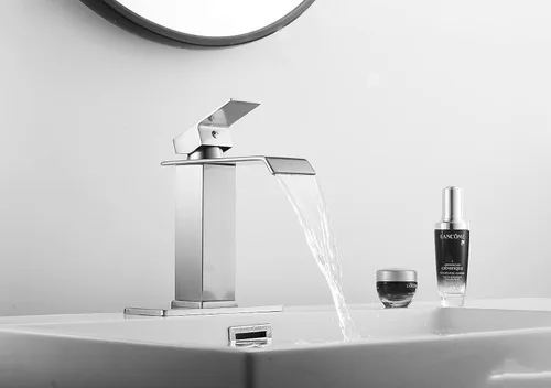 Miniatura 4 de Grifo de baño de níquel cepillado, un solo agujero, mango único, cascada, grifo de lavabo de baño, mezclador, montaje en cubierta con montaje