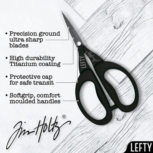Miniatura 8 de Tim Holtz Tijeras para zurdos, mini tijeras de 5 pulgadas con hoja micro dentada, herramienta de artesanía zurda para cortar papel, tela y costura