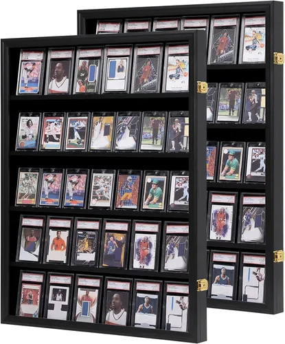 VERANI Caja de exhibición de béisbol - Armazón para 35 tarjetas deportivas clasificadas - Sostiene tarjetas con protección UV, vista clara, gabinete