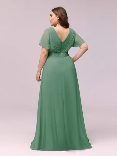 Miniatura 134 de Ever-Pretty Vestido formal para mujer, Navidad, Año Nuevo, cuello en V, gasa, talla grande, largo hasta el suelo, vestido de dama de honor