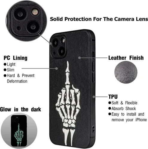 Miniatura 6 de X spirit Funda de teléfono de calavera para iPhone 13, dedo medio, diseño gótico luminoso de esqueleto genial oscuro y con estilo emo, estilo rock n