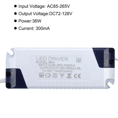 Miniatura 4 de PATIKIL 36W 300mA LED Driver, AC 85-265V Salida 72-126 DC Conector macho Conector Rectificador de corriente constante Transformador Fuente