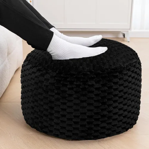 Miniatura 5 de Puf Otomano Redondo Relleno de Fibra de Felpa Puf Otomano Reposapiés Taburete Saco de Frijoles Otomano Puf de Piso para Dormitorio Sala de Estar