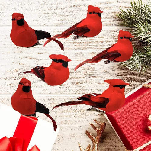 Miniatura 9 de Decoraciones de adorno para árbol de Navidad con clip cardenal – Juego de 12 plumas rojas cada una mide 2.8 pulgadas de largo (A)