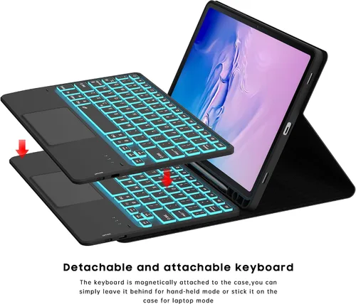 Miniatura 3 de Funda para Samsung Galaxy Tab S10 Lite/S9 de 11 pulgadas/S9 FE 10.9 pulgadas / S10 FE 10.9 pulgadas con teclado – 7 colores retroiluminados