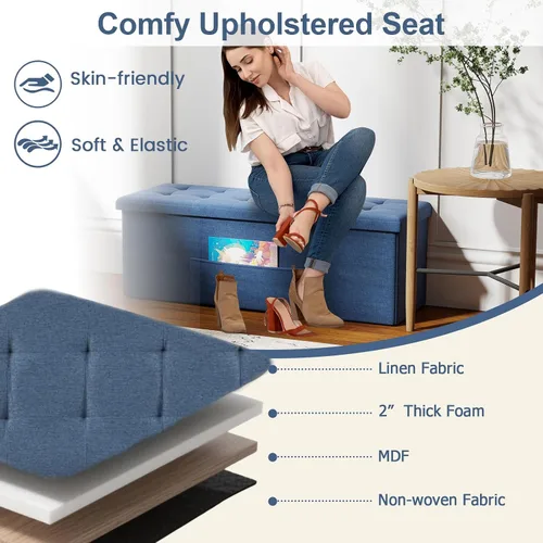 Miniatura 6 de Giantex Banco otomano de almacenamiento, 43 pulgadas de largo, plegable, con bolsillo lateral, divisor, banco acolchado para zapatos para sala