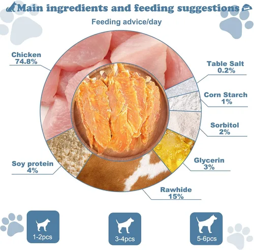 Miniatura 4 de Cecina de pollo con palitos de cuero crudo Twist para perros, 32 onzas, masticables de pechuga de pollo real con alto contenido de proteínas