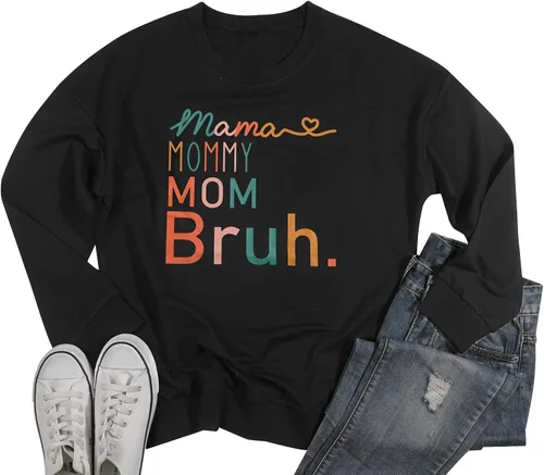 Miniatura 4 de BLANCHES Sudadera para mujer con texto en inglés Mama Mom, Mamá, Bruh, divertida, sudadera sin botones, informal, holgada, de manga larga