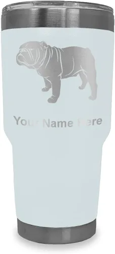 Miniatura 14 de LaserGram Vaso aislado al vacío de 20 onzas, Bulldog Dog, grabado personalizado incluido (negro)