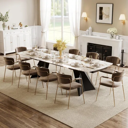 Miniatura 7 de Honyee Mesa de comedor extensible con hojas, piedra sinterizada rectangular de 78 a 110 pulgadas, moderna mesa de comedor grande con asientos de 6