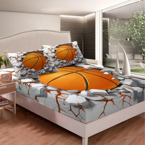 Miniatura 4 de Erosebridal Juego de sábanas de baloncesto para niños y adolescentes, juego de sábanas deportivas de juego de pelota, juego de sábanas de juego