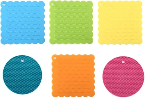 Colorida alfombrilla de silicona resistente al calor, soportes para ollas calientes para cocinar y cocinar, abridor de tarros, soporte para 4