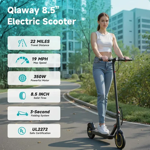 Miniatura 2 de Qlaway 8.5" E Scooter for Adults 19/22 MPH 350/500W Motor 187.2/288.6/441WH Battery, Motorized Scooter Up to 22 Miles Range, Foldable Bearing 265
