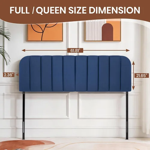 Miniatura 2 de Upholstered Headboard Adjustable Height Queen/King Headboard Velvet Tufted Modern Headboards Easy Assemble Channel Stitched Headboard(Azure Queen)