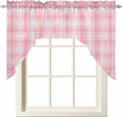 Miniatura 12 de Cortinas de cocina con cenefa roja a cuadros de acuarela, cenefa con bolsillo para barra, paneles de cortina para dormitorio, sala de estar, baño