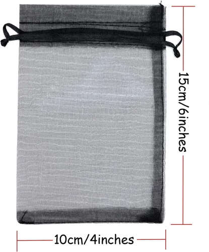 Miniatura 3 de Volanic 100 bolsas de organza transparente de 4 x 6 pulgadas, bolsa de regalo para joyas, fiestas, regalos de boda Negro