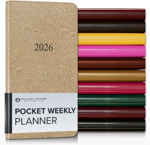 Miniatura 207 de Gallery Leather Agenda semanal y mensual grande 2025-2026, agenda y cuaderno con elegantes bordes de página dorados dorados, 12 meses, cactus Cactus