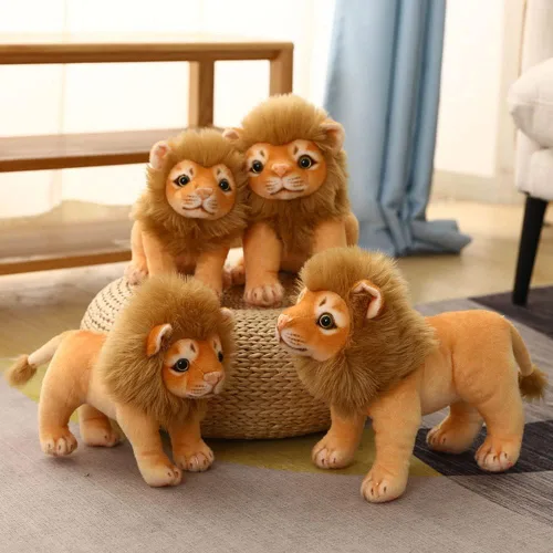 Miniatura 6 de Juguete de peluche de león, león de peluche dorado, animales de simulación de felpa de 11 pulgadas, regalos realistas de león de peluche para niños