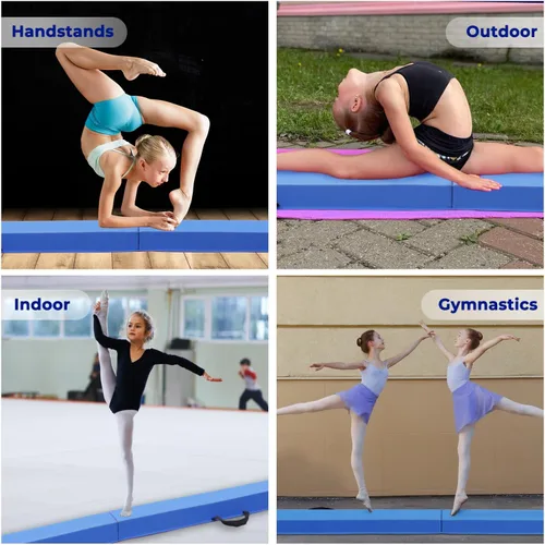 Miniatura 6 de FBSPORT Viga de Equilibrio de 8/10 Pies: Equipo de Gimnasia de Piso Plegable de Cuero PU para Niños y Adultos, Base de Goma Antideslizante, Viga