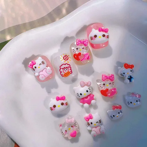Miniatura 7 de 40 piezas de bonitos dijes de uñas de gato de dibujos animados 3D Kawaii con diseño de gato, gemas y diamantes de imitación, joyas de uñas para uñas