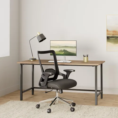 Miniatura 2 de Office Star EMH Series - Silla de escritorio de oficina ajustable con soporte lumbar integrado y brazos abatibles acolchados, cuero regenerado negro