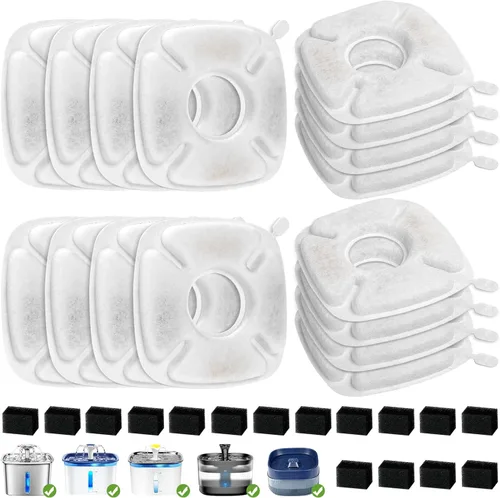 Miniatura 10 de Paquete de 8 filtros de repuesto y 8 esponjas de repuesto para Veken de 95 oz/2.8 L, fuente de agua para gatos, dispensador de agua para perros