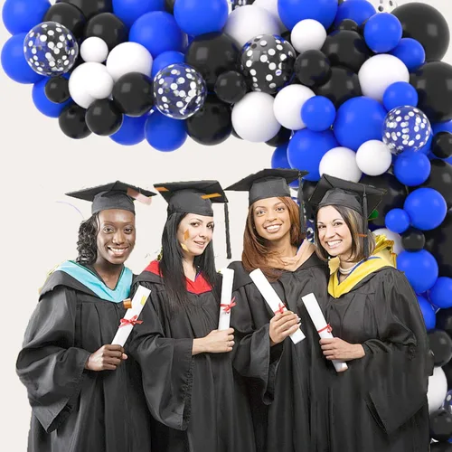Miniatura 3 de Guirnalda de arco de globos azul real, negro, plateado y blanco, globos de confeti plateado metálico azul, negro, blanco, globo de videojuegos