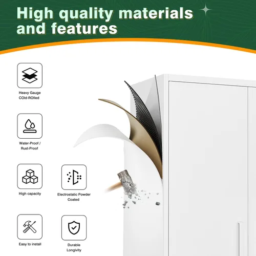 Miniatura 5 de Letaya Armario de almacenamiento de metal blanco con cerradura-71 armarios de despensa de metal altos, 5 estantes ajustables y puerta para el hogar