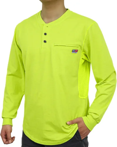 Miniatura 15 de BOCOMAL Camisas FR para verano, transpirable, diseño ventilado, 6 onzas, jaspeado, camiseta de manga larga, Henley, resistente al fuego, camisa