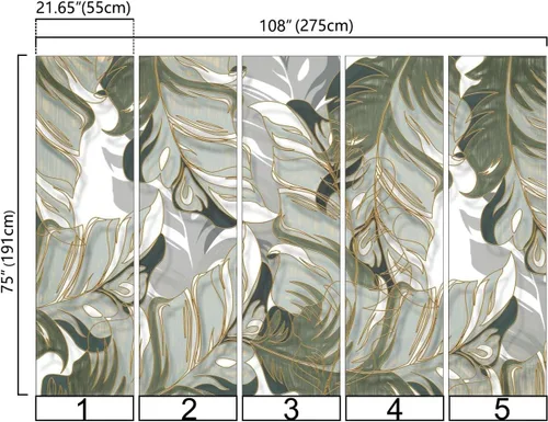 Miniatura 3 de Bormia - Mural de pared pintado a mano, plantas tropicales, hojas, líneas, luz de lujo, papel tapiz para sala de estar, dormitorio, 108 x 75 045