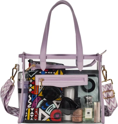 Miniatura 9 de Bolsa transparente para mujer, bolsa gruesa de PVC transparente, bolsa de estadio transparente con correa de guitarra