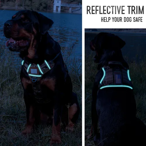 Miniatura 16 de Arnés táctico para perros medianos y grandes, verde, ajustable, sin tirones, con asa, chaleco reflectante resistente, talla L Verde militar