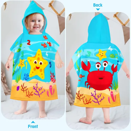 Miniatura 2 de HUANLANG Toalla de playa con capucha para niños y niñas, toalla de playa para baño, piscina, poncho de playa, toalla de algodón súper suave