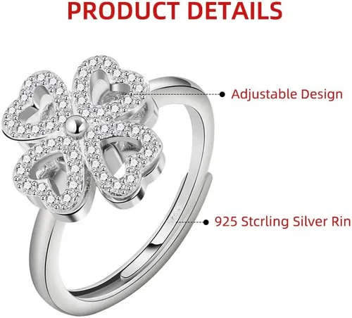 Miniatura 3 de Anillo de ansiedad para mujer, anillo ajustable de plata de ley 925, anillo giratorio con caja de regalo de joyería
