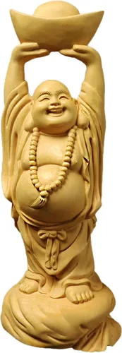 Miniatura 12 de Estatua de Buda Maitreya Maitreya tallada a mano de boj natural (ventilador de bolsa de tela)